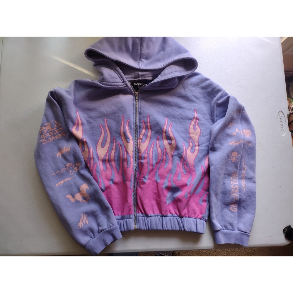 NGOrder Purple Pink Flame Graphic Zip Up Hoodie Speed Demon Women Size Medium